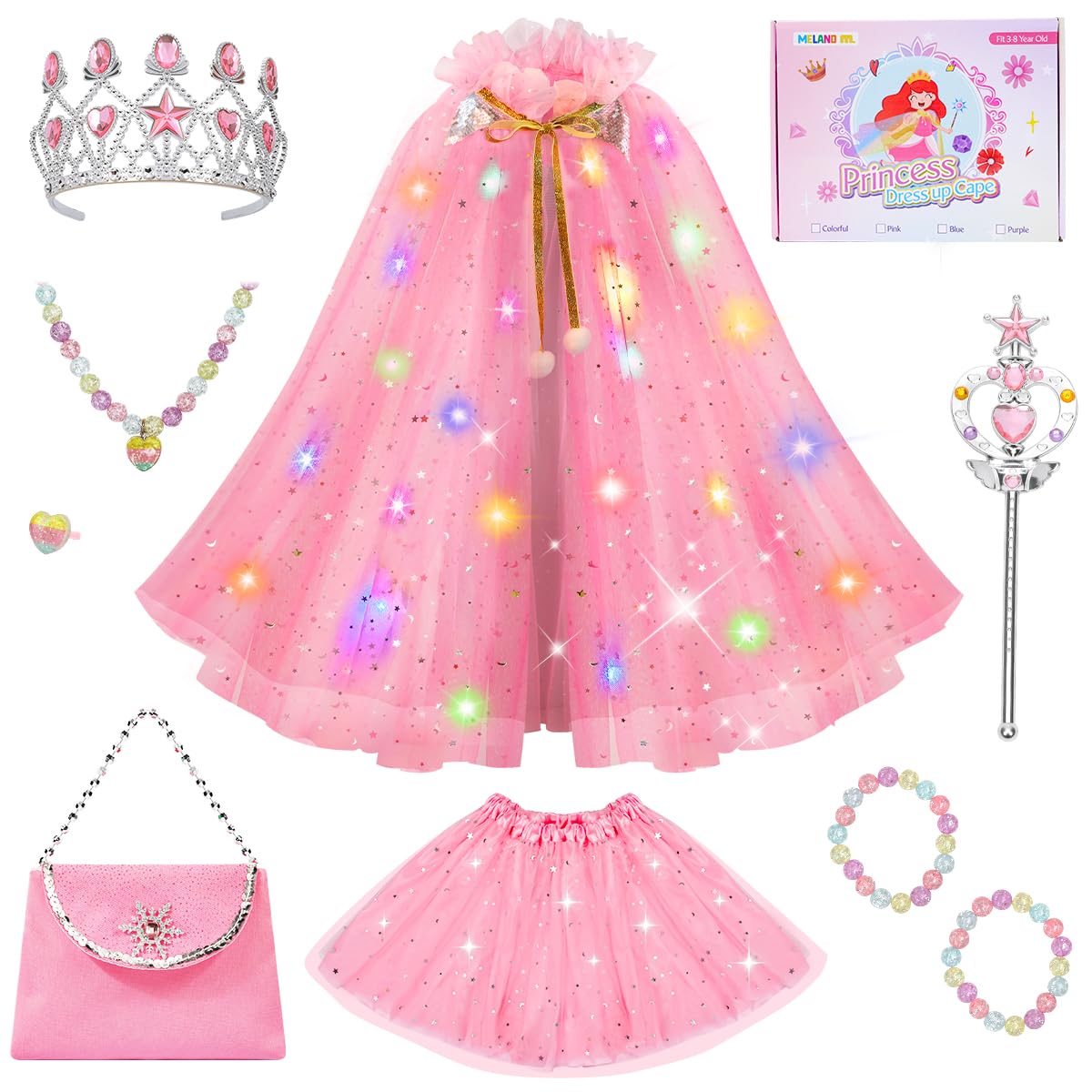 Meland Princess Dress Up Toy for Girls 3-8, Cape & Tutu Set for Girls Gift