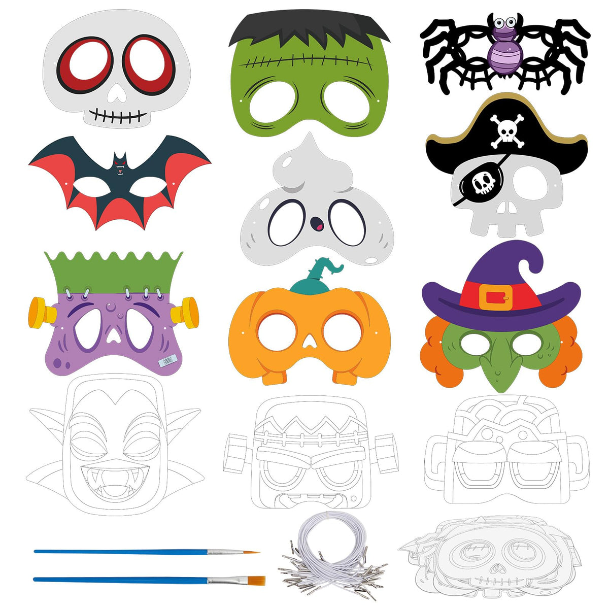 24 Pcs Halloween Monster Crafts for Kids DIY Coloring Masks School