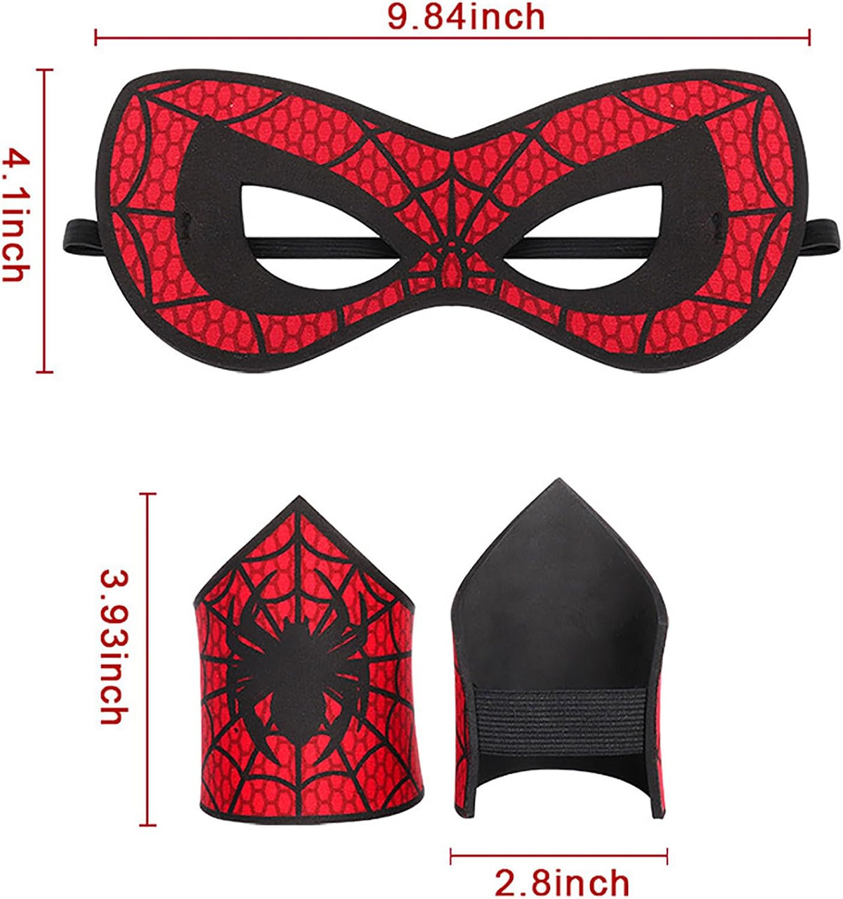 PPER-Jie Spider Mask for Kids Halloween Spider Costume Masks with Wristbands for Boys Party Cosplay, Medium, Red & Black