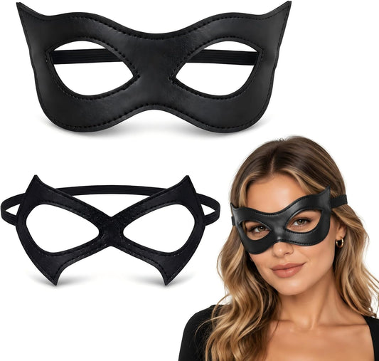 2PCS Cat Woman Masks Black Leather Cat Eye Mask