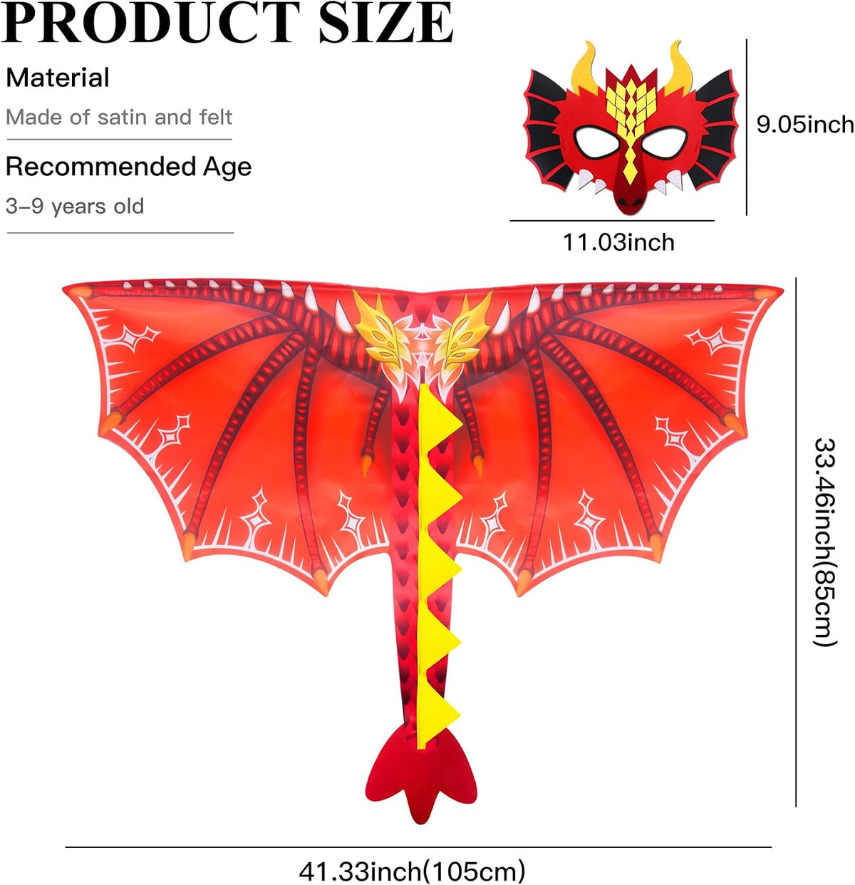 D.Q.Z 6 Pcs Dinosaur-Dragon-Wings-Costumes and Masks for Kids 3-8 Dinosaur Party, Girls Boys' Halloween Dress Up Capes for Dino Birthday Party Favors