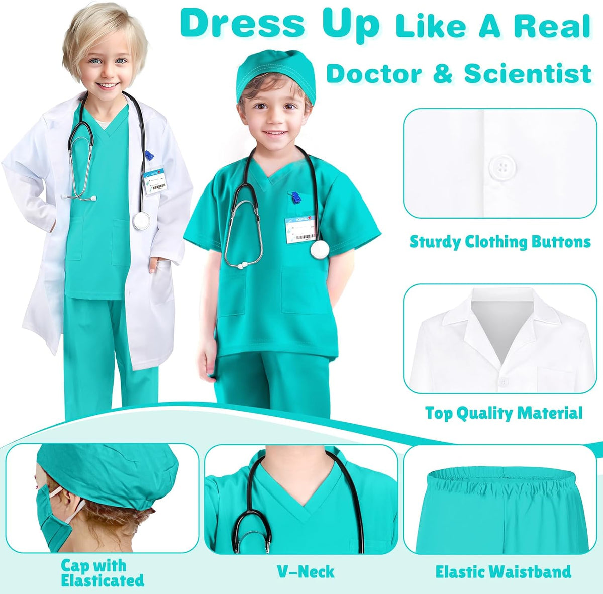 GIFTINBOX Doctor Costume for Kids Doctor Lab Coat for Kids Real Stethoscope, Girls Halloween Costumes for Kids age 3-11