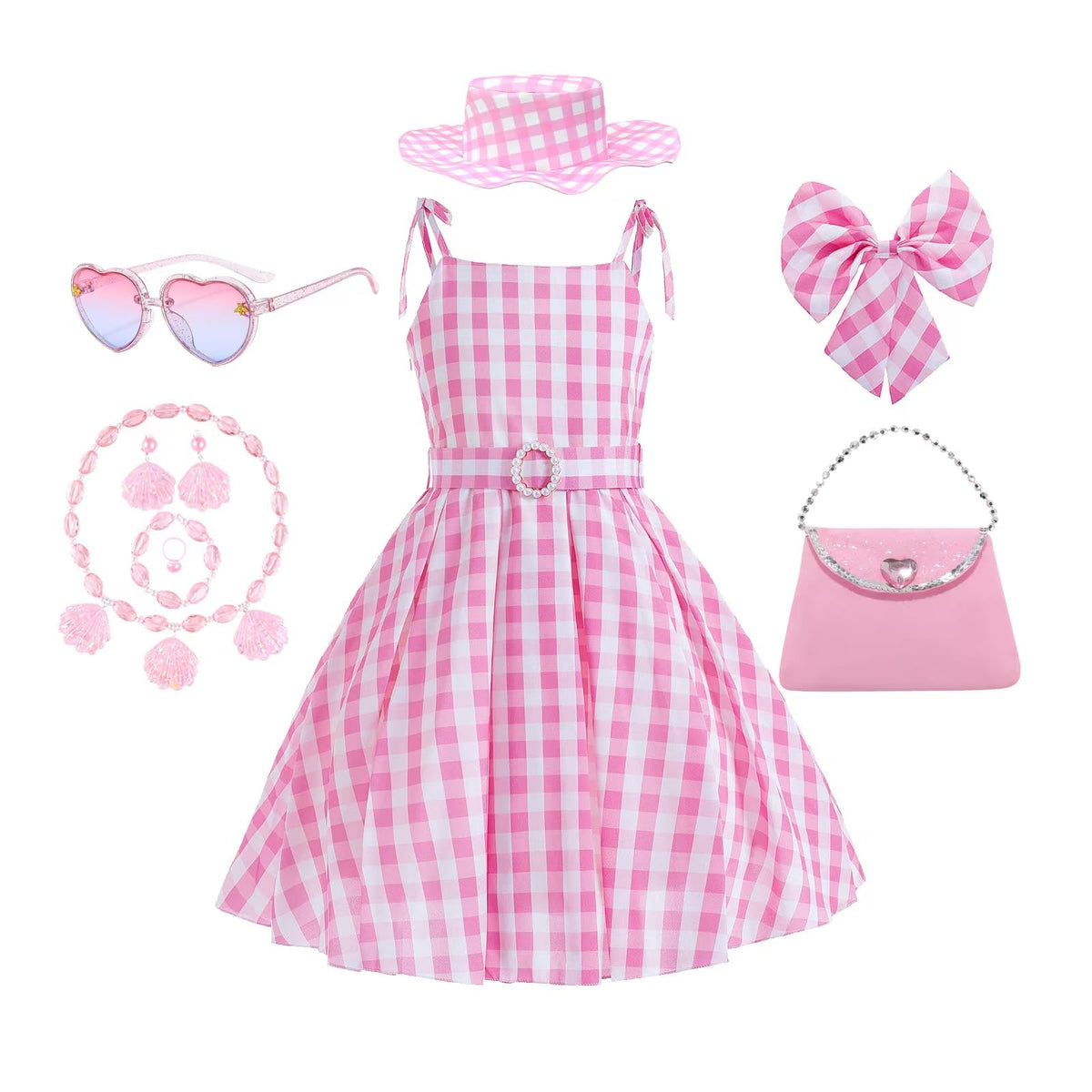 Pink Costume for Girls Halloween Dress up from Doll Movie with Accessories