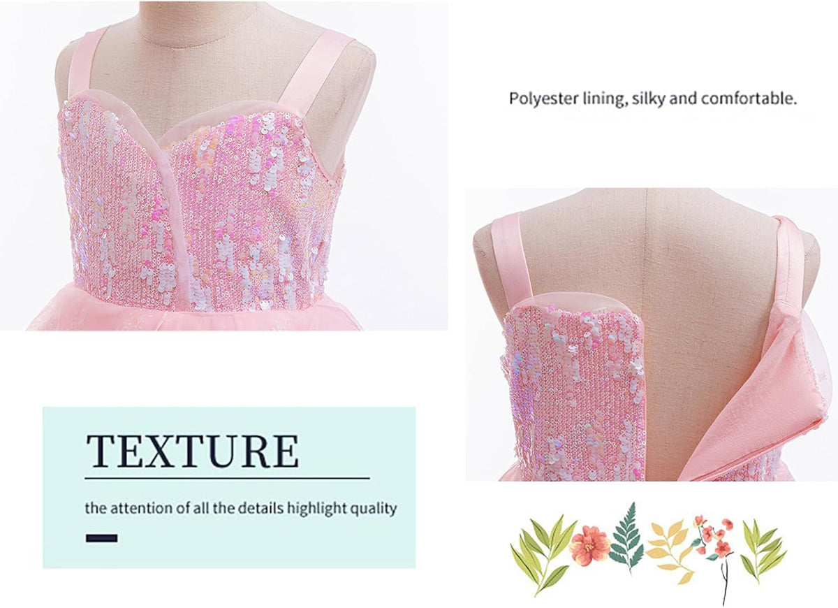 9 Pcs Halloween Pink Witch Costume for Girls Sequins Mesh Princess Dress with Accessories