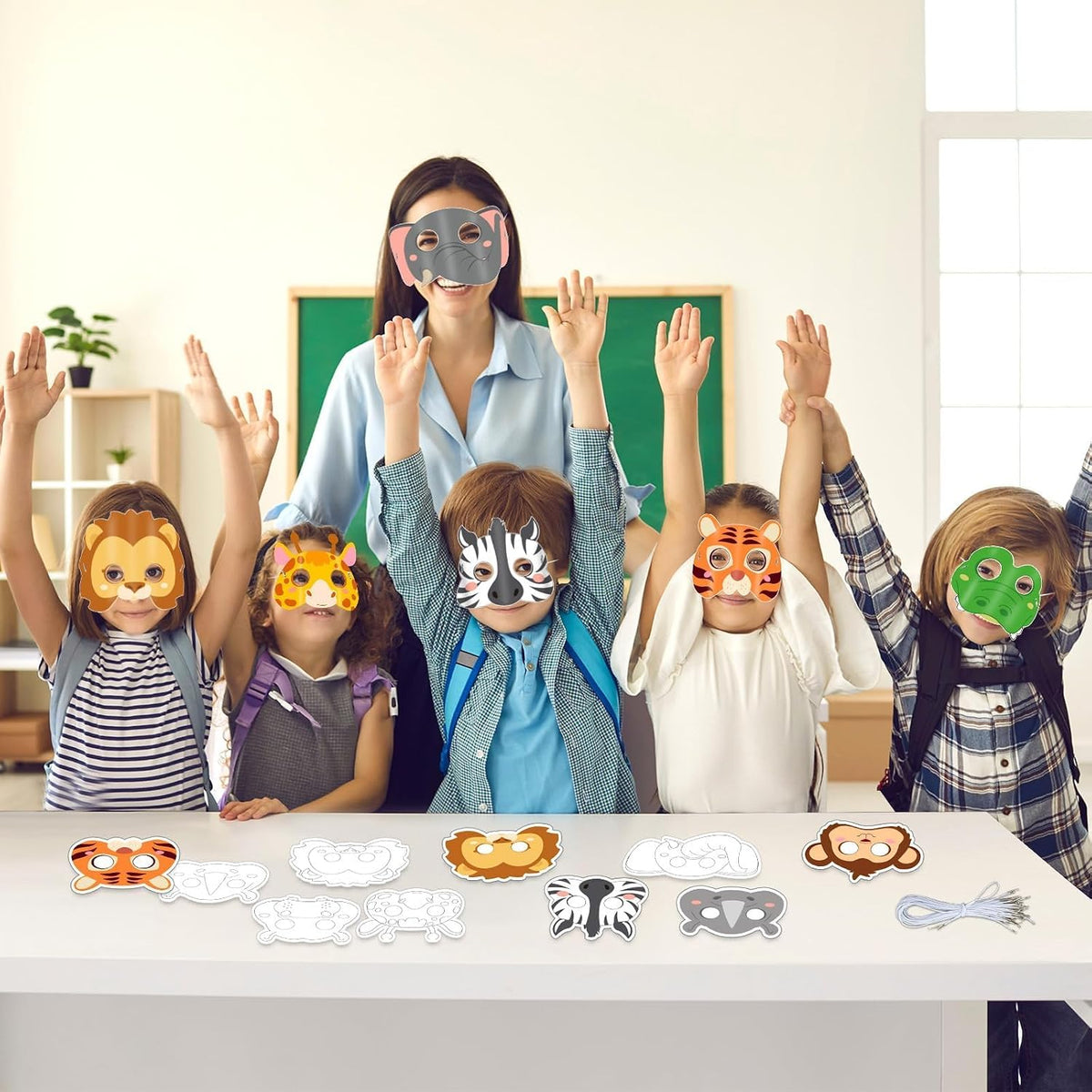 36Sets Animal Mask Crafts for Kids, Jungle Safari Birthday Party Decor