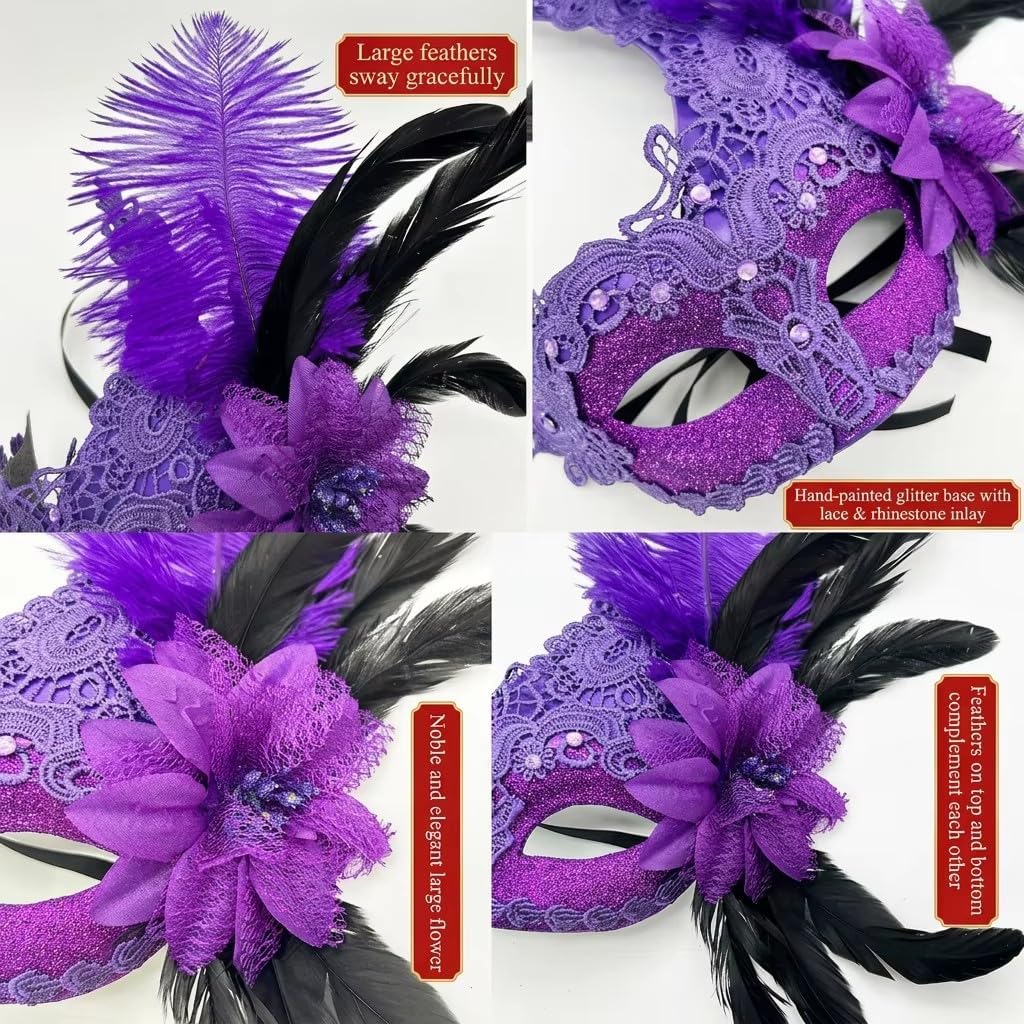 Halloween Feather Mask for Women Dance Dress up Party Mask Mardi Gras Masks with Feather Prom Ball