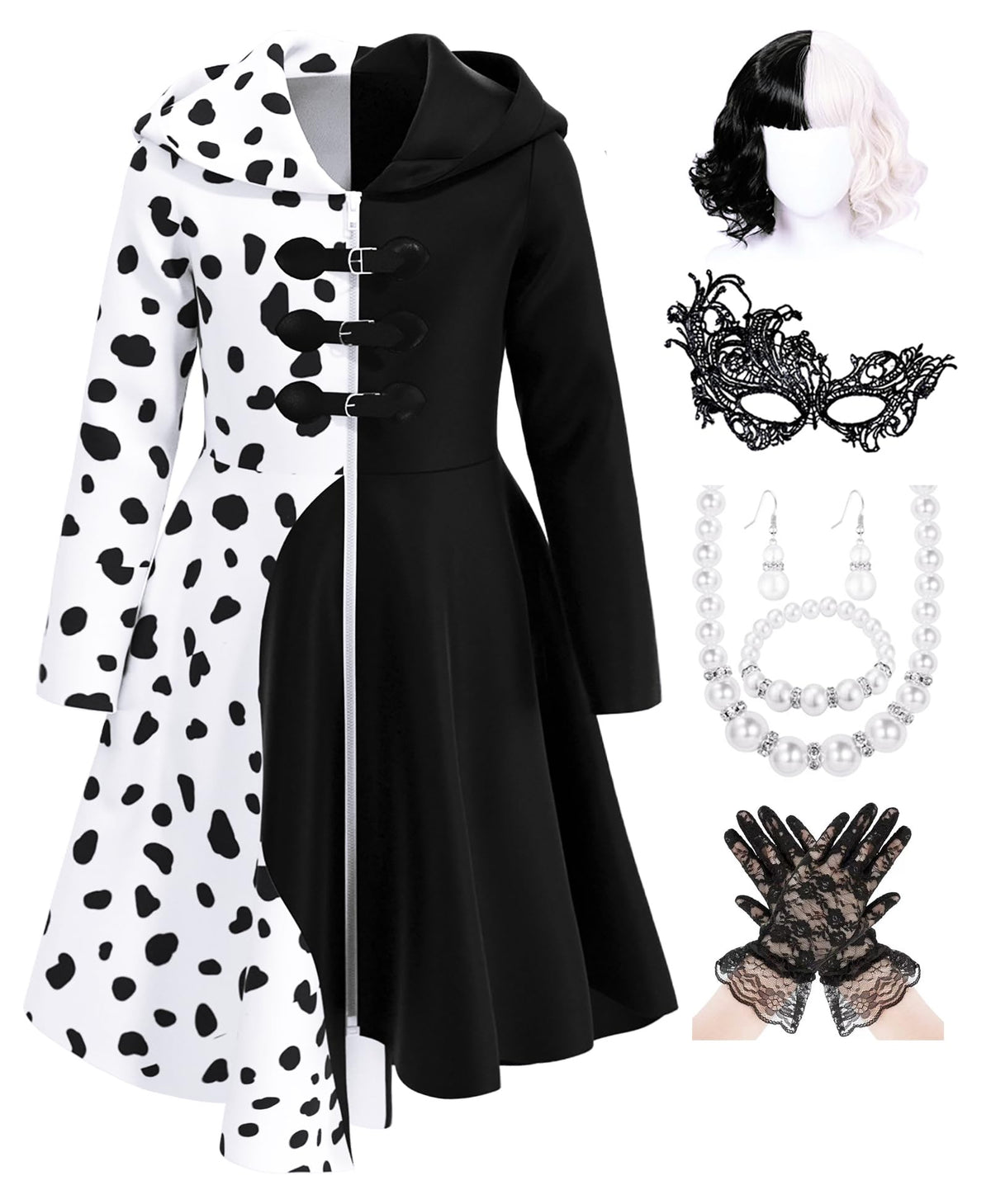 Girls Vintage Halloween Costume Dress Up Dalmatian Print Outfit