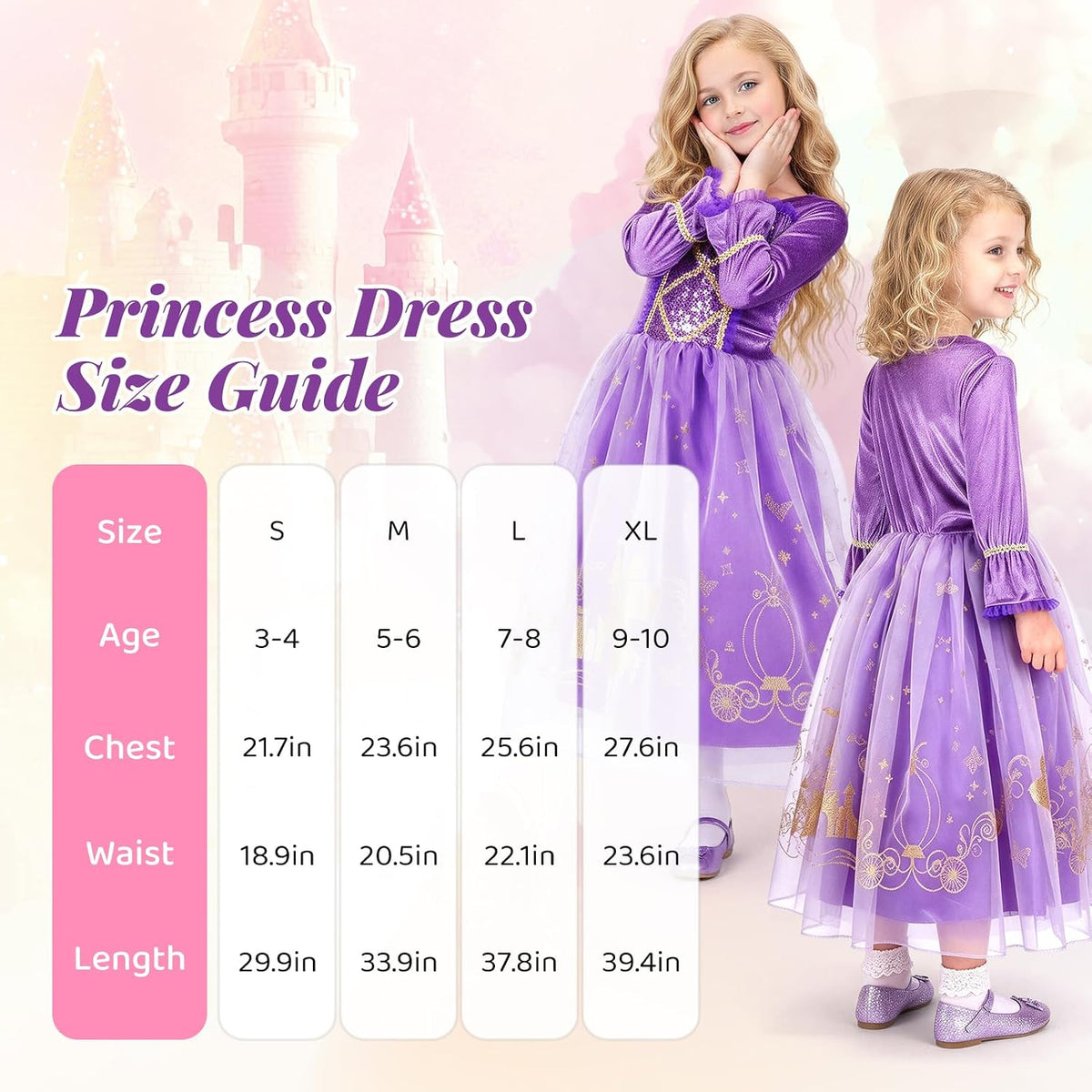 Meland Princess Dress Up Clothes for Girls 3-10, Purple Pretend Play Costume with Jewelry for Birthday Halloween Party Outfit