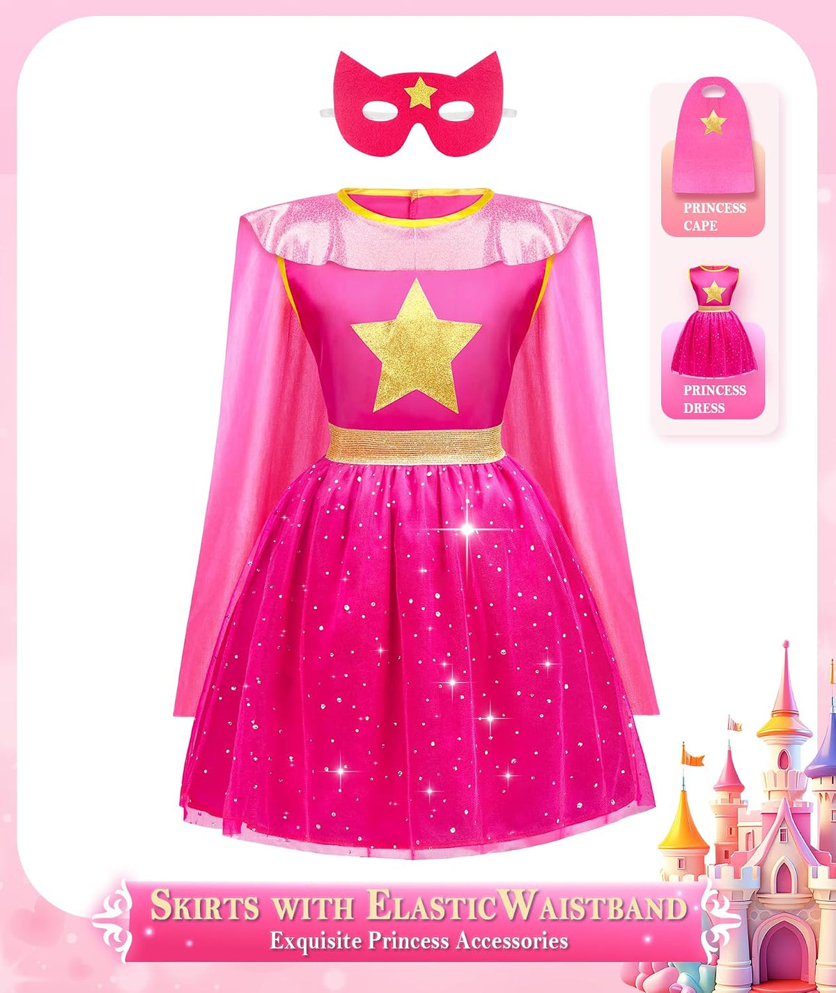 Jeowoqao Princess Dresses for Girls, Princess Dress Up Clothes Little Girls