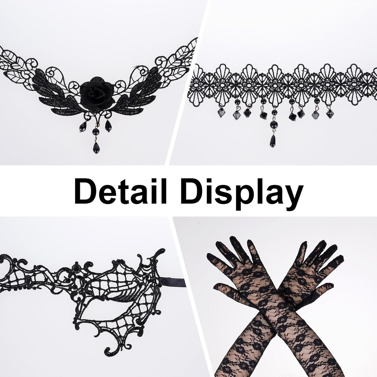 Topbuti Halloween Masquerade Costumes Set Black Lace Gloves Lace Mask Eyemask Choker Necklace for Halloween Dress Up Party