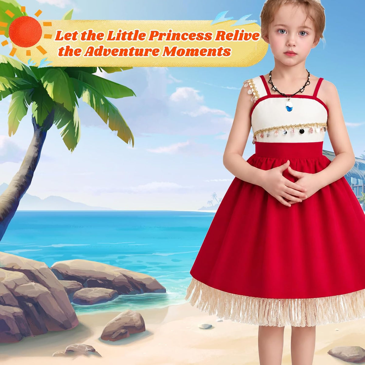 Princess Costume for Girls, Adventure Costume Princess Dress with Accessories, Kids Halloween Princess Dress Up