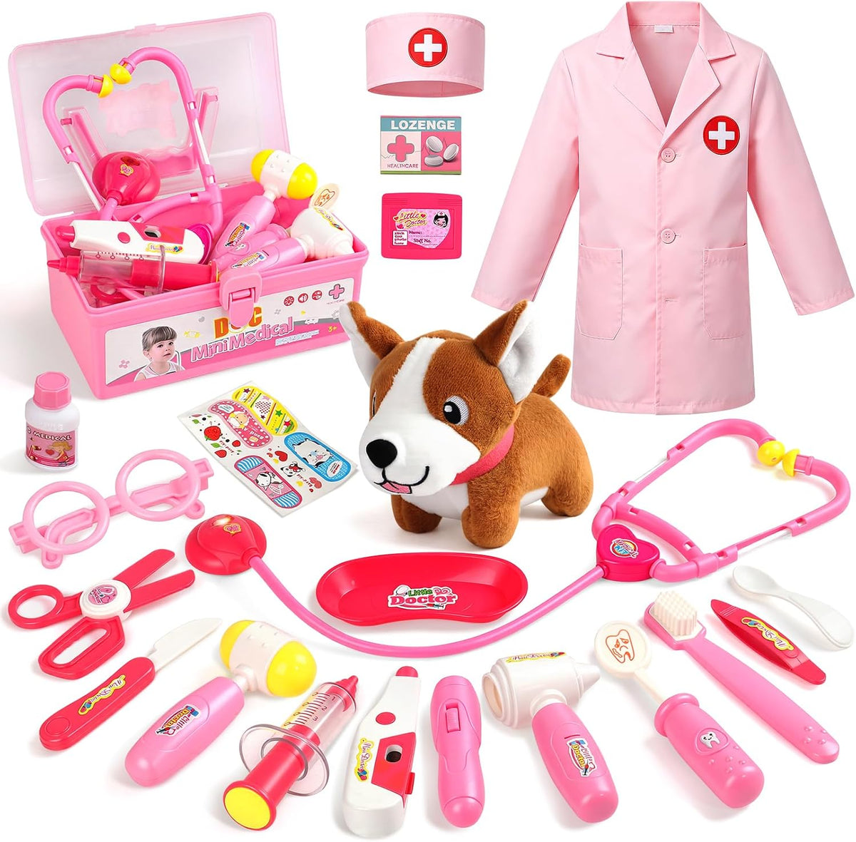 Kids Doctors Play Set Pretend Dress Up Costume for 2+ Year Olds Girls