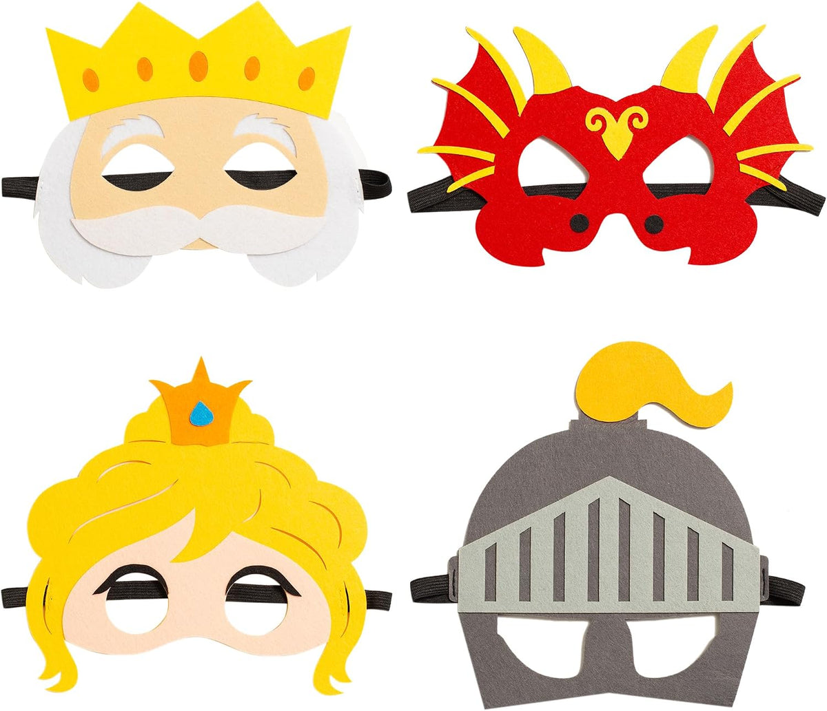 Dragon & Knight Felt Masks for Kids – 4 Pack Fairy Tale Costume Kit for Toddler Kids Role Play, Dress-Up, Story Time, Learning Activities & Birthday Party Favors