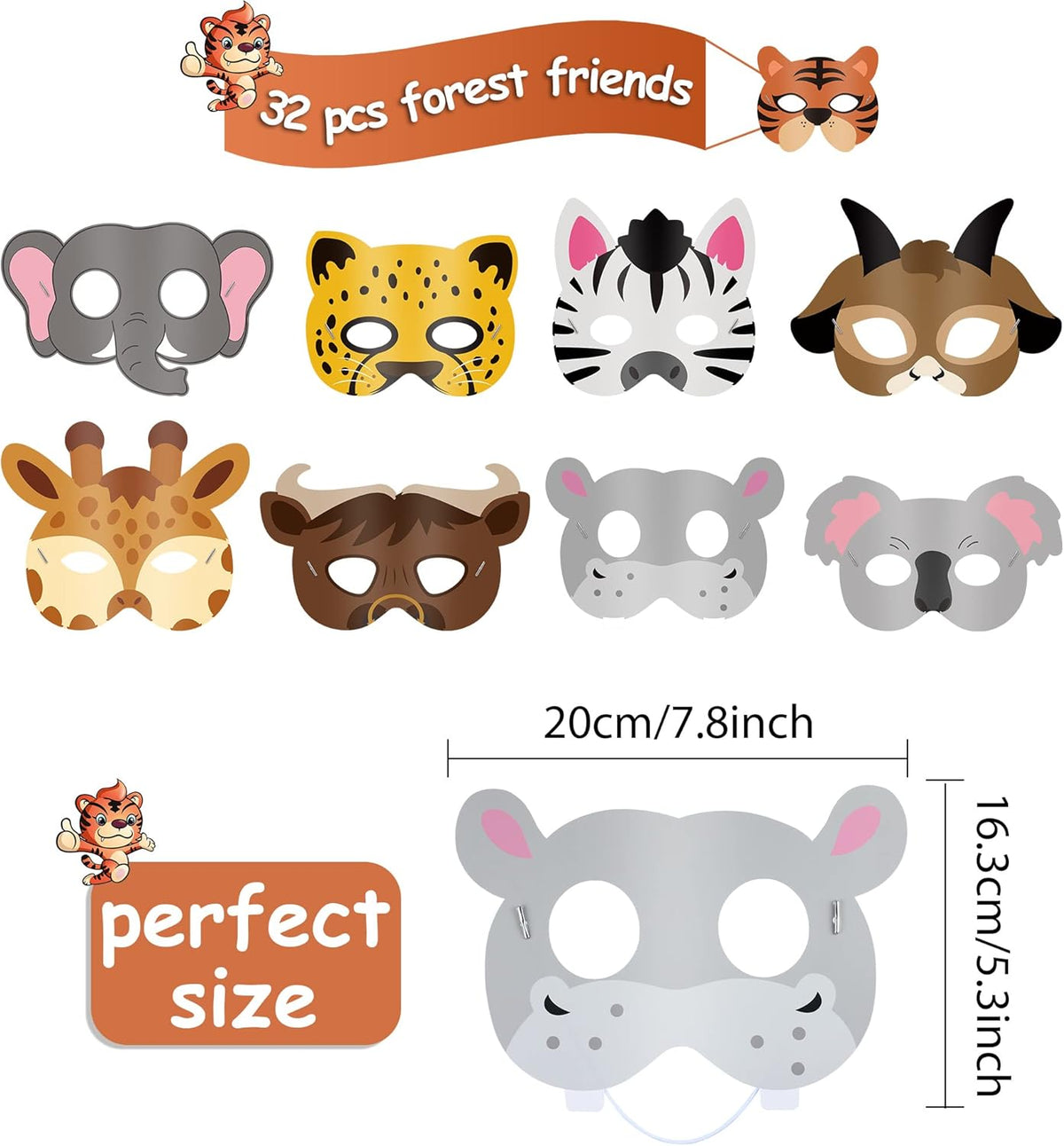 Blulu 16 Pcs Safari Animal Masks for Kids Birthday Party Decoration,Animals
