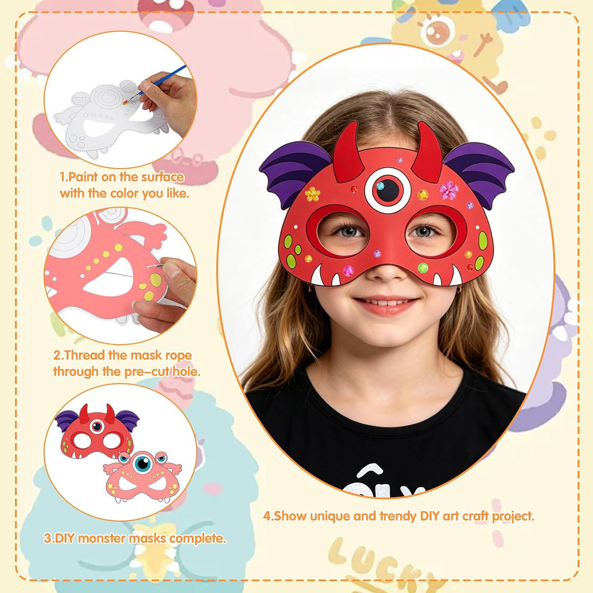 24 Pcs Halloween Monster Crafts for Kids DIY Coloring Masks School