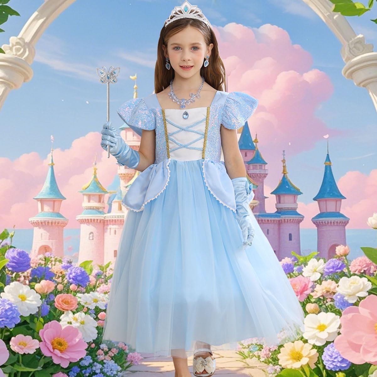 iTVTi Girls Blue Princess Dress Birthday Outfit Age 3-8
