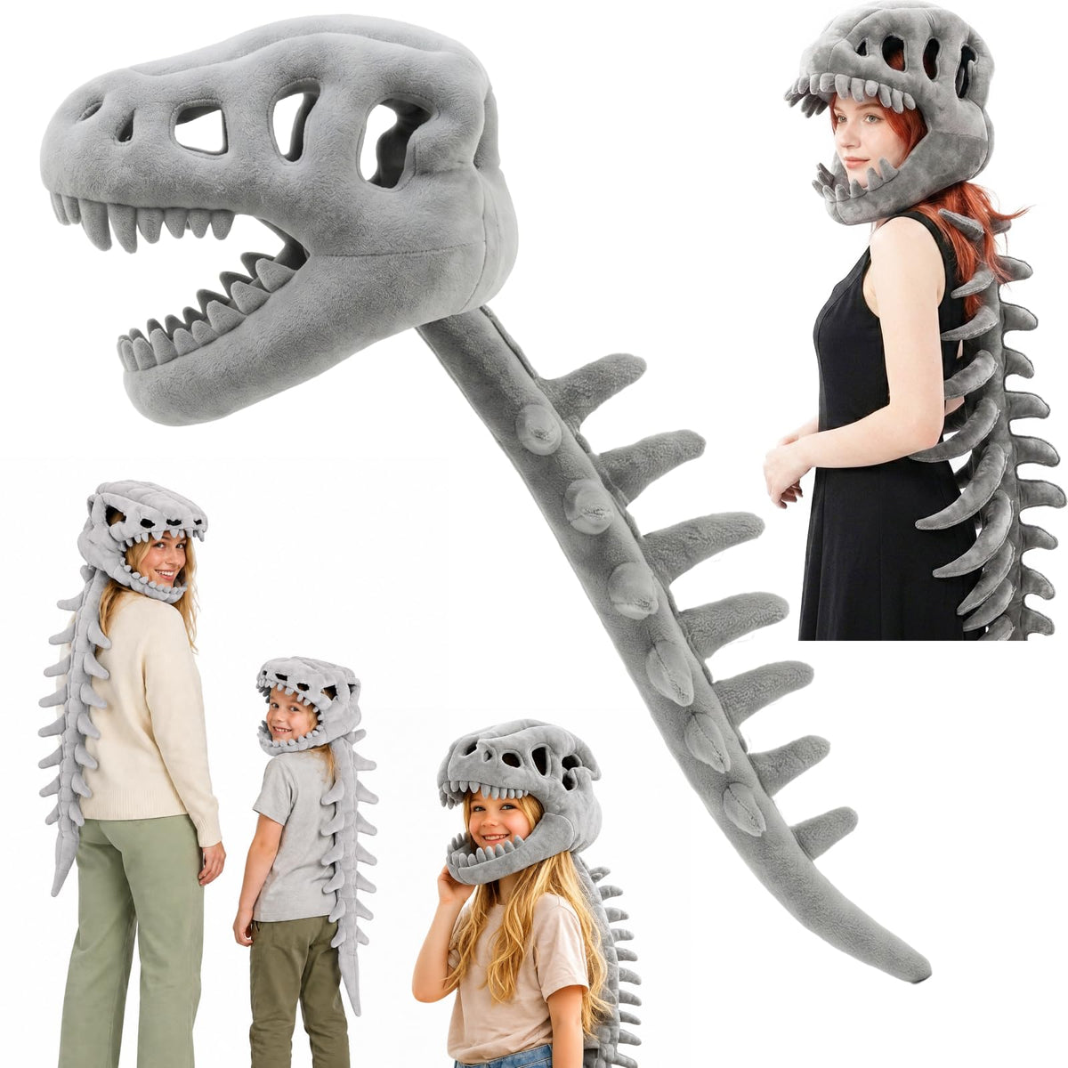 Dinosaur Skeleton Costume, Giant Dino Outfit with Realistic Mask, Halloween Cosplay Dress Up Suit for Kids