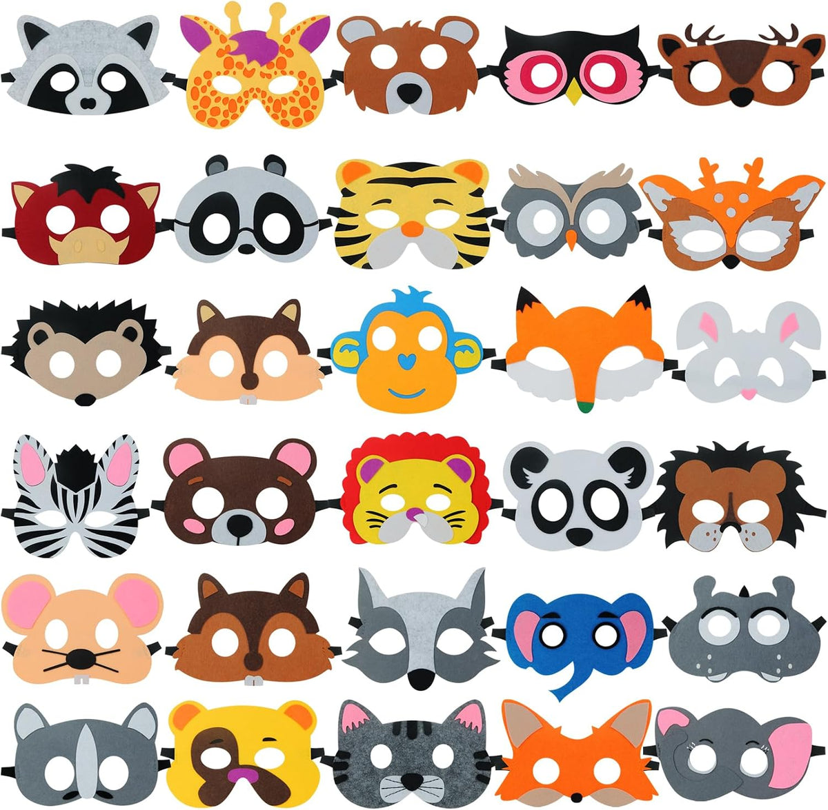 30 Pieces Felt Animal Masks for Kids Jungle Theme Party Favors Supplies
