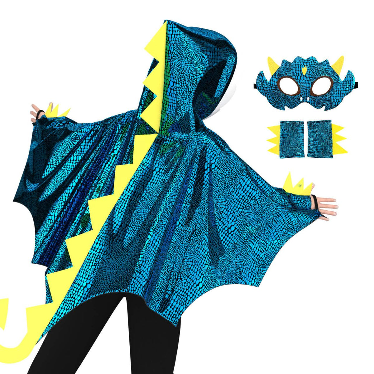 iROLEWIN Hooded Dragon-Wings-Costume for Toddler Kids Dress-Up Mask Gloves