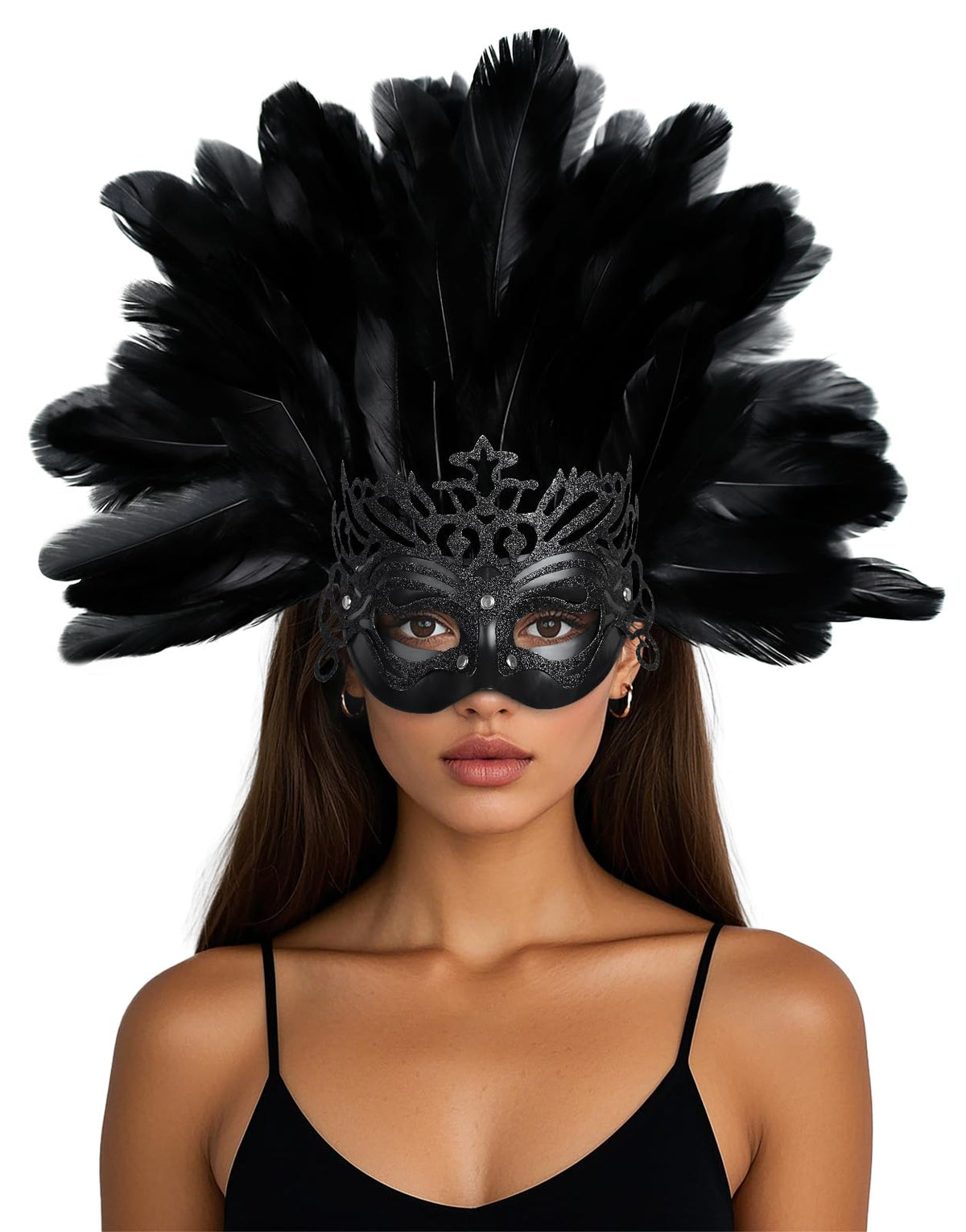 Women's Feather Masquerade Mask and Headpiece, Carnival Costume Accessory