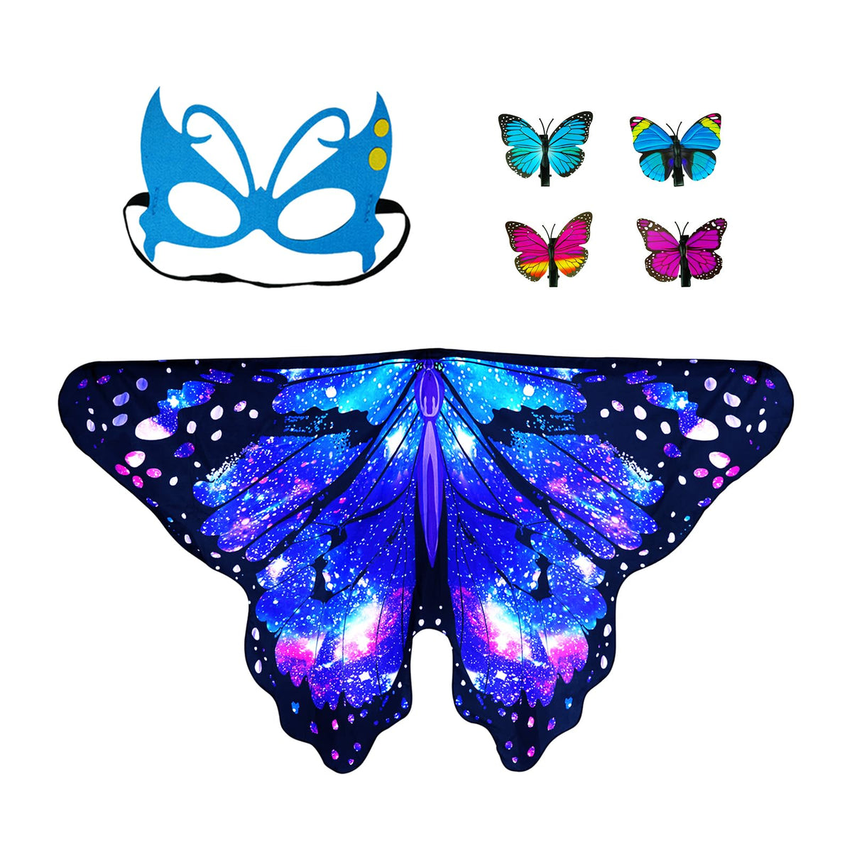 Sunlisky Kids Butterfly Costume for Girls Butterfly Wings Cape Set with Mask Hair Clips Halloween Cosplay Dress Up 4 to 9