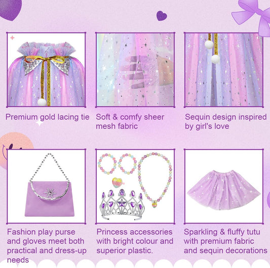Meland Princess Dress Up Toy for Girls 3-8, Cape & Tutu Set for Girls Gift