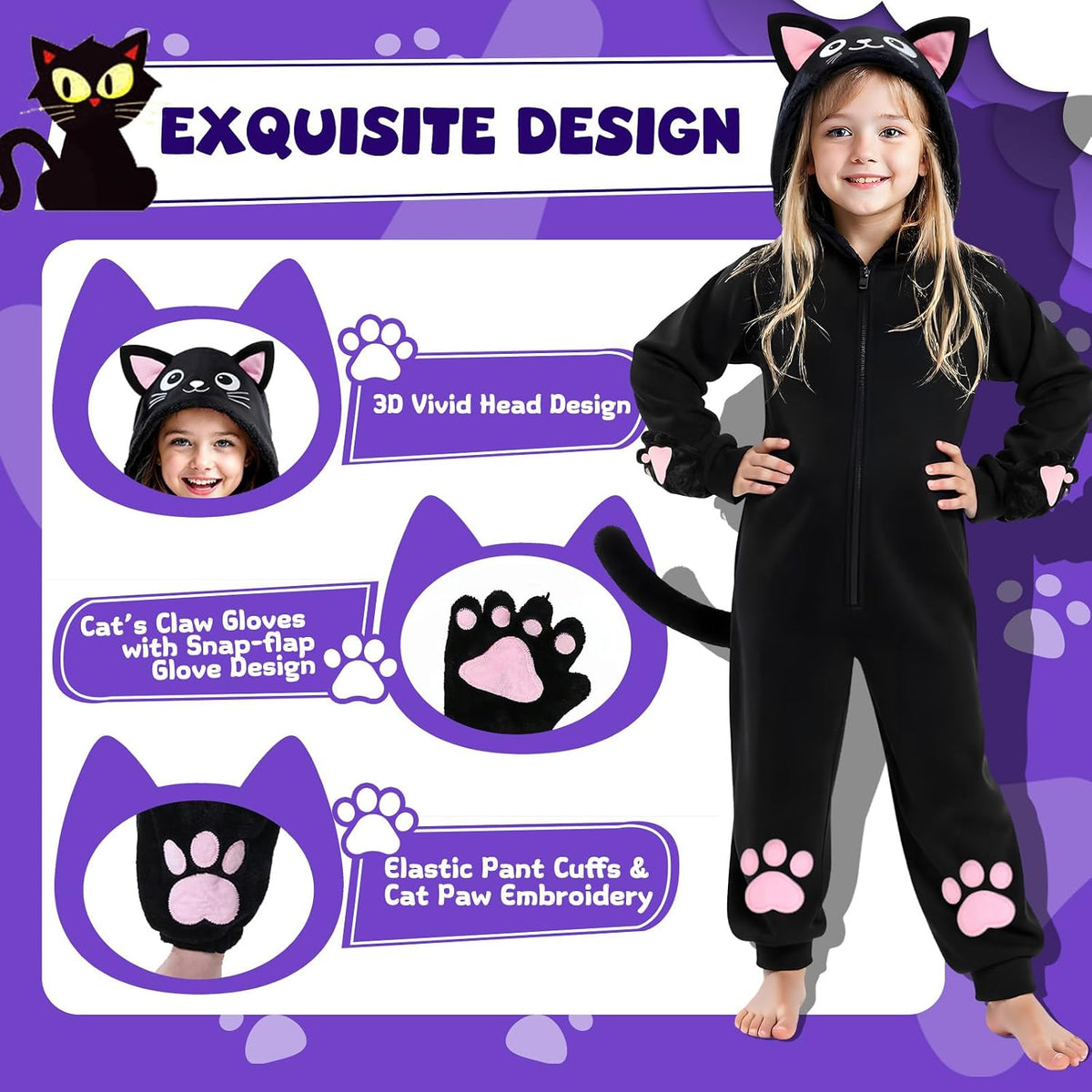 Black Cat Costume for Girls, Halloween Costumes for Kids Dress Up