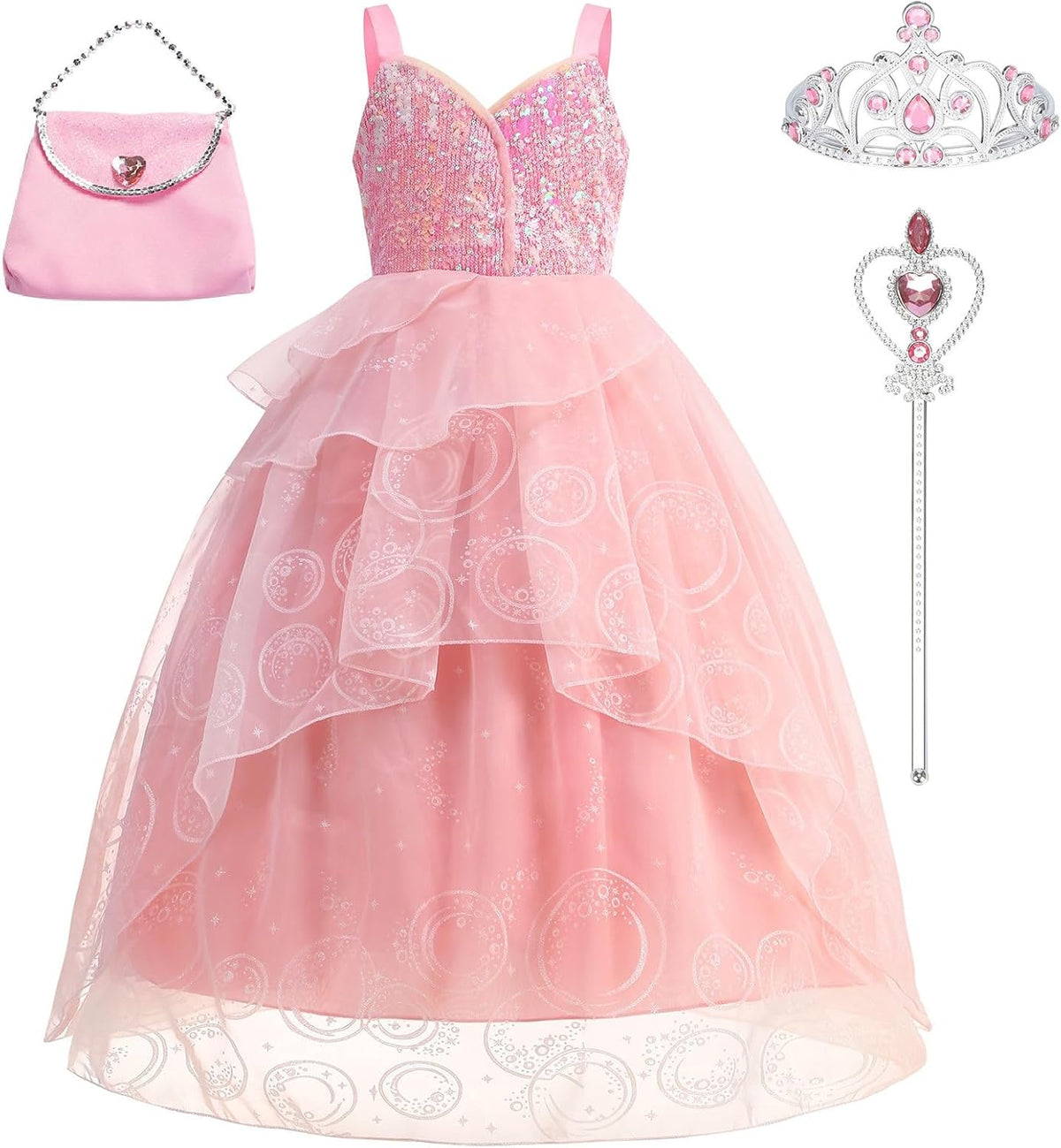 Pink Princess Dress for Girls Bubble Tulle Sequins Dress Up for Halloween