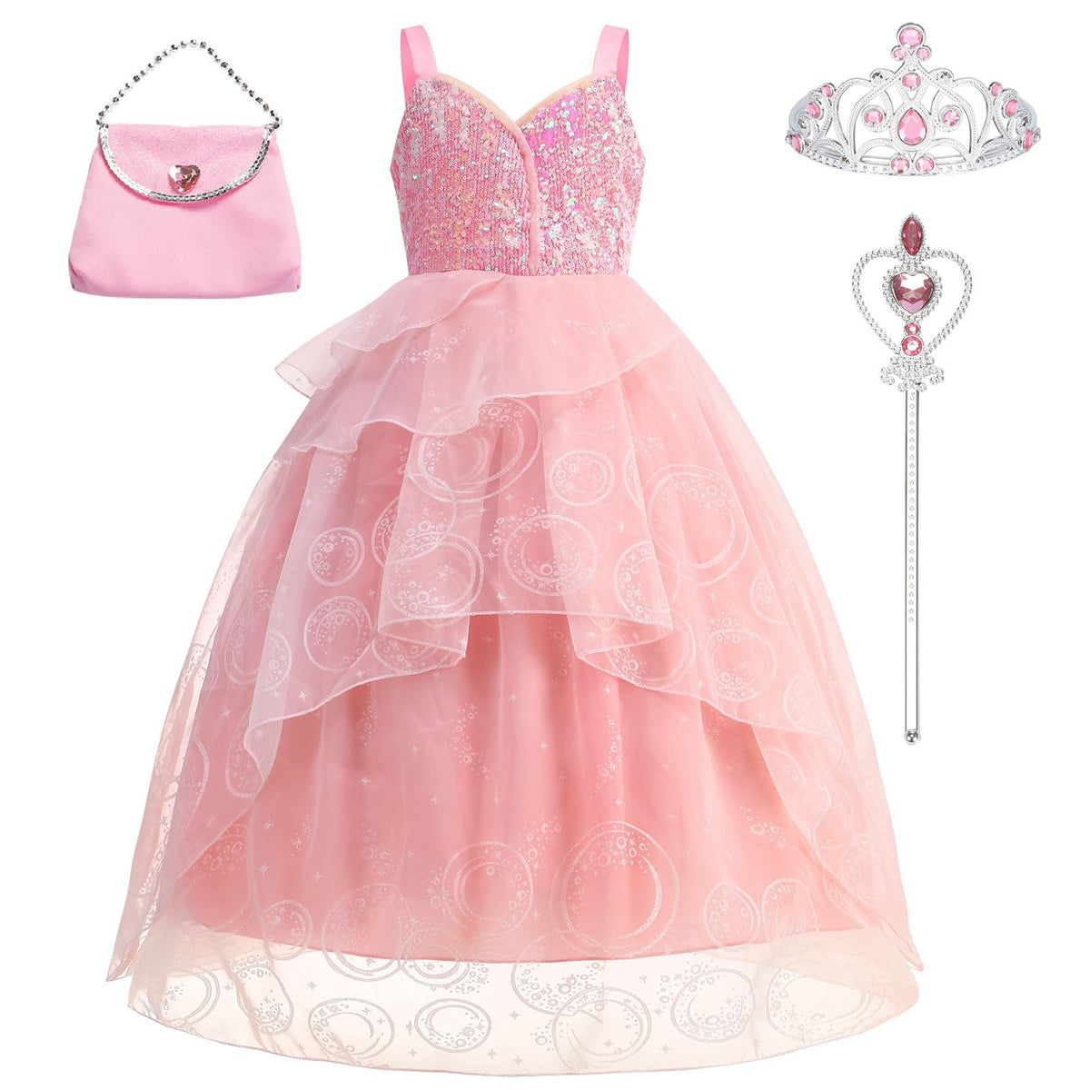 Pink Princess Dress for Girls Bubble Tulle Sequins Dress Up for Halloween