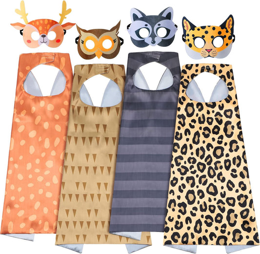 Leitee 4 Sets Safari Animal Costumes Dress up for Kids Mask and Capes for Woodland Jungle Animal Theme Party Favors Birthday Decorations Dress up Set for Kids Birthday Gifts