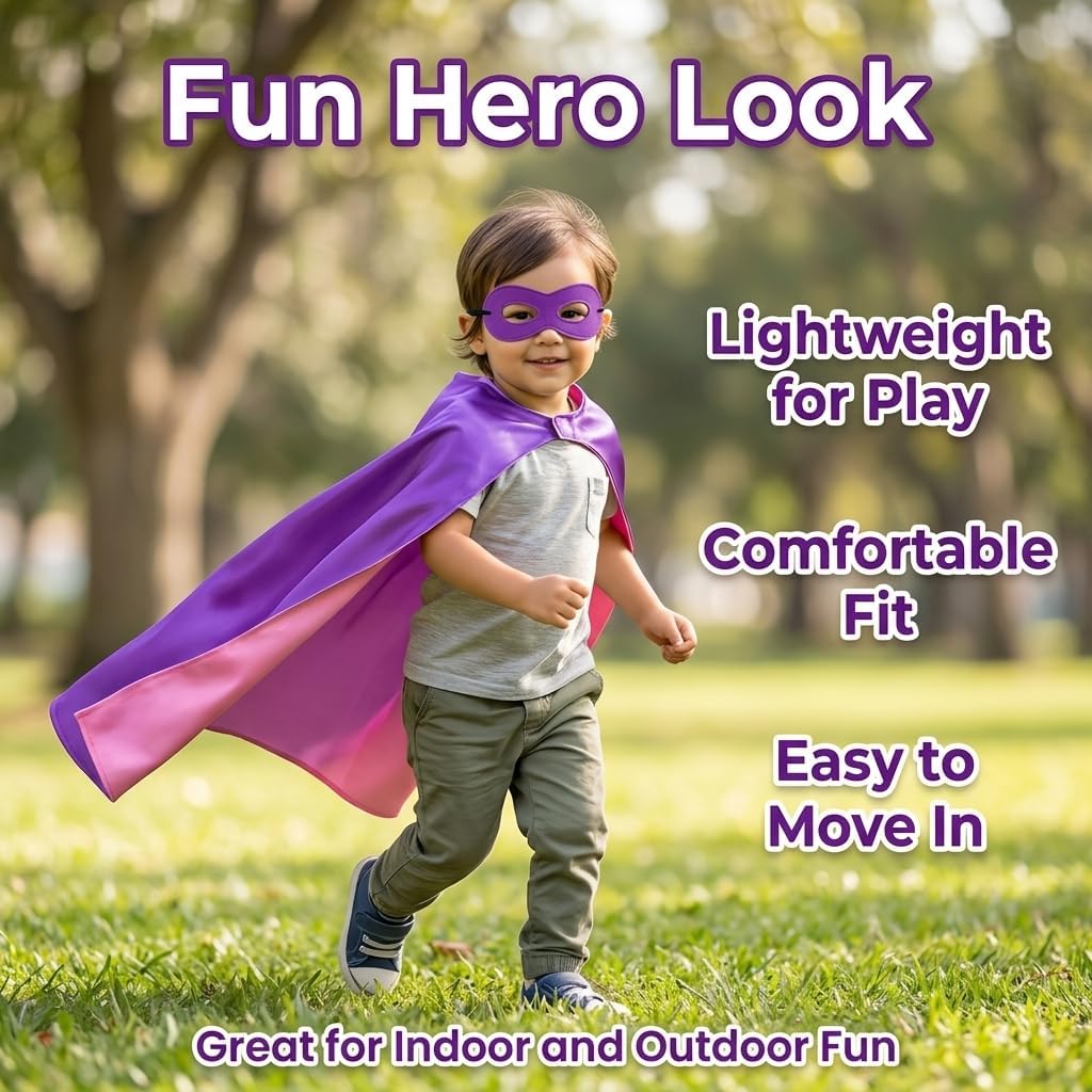 Superhero Cape and Mask for Kids, Toy for 3-9 Year Old Boys Girls Halloween Christmas Dress up Super Hero Costume