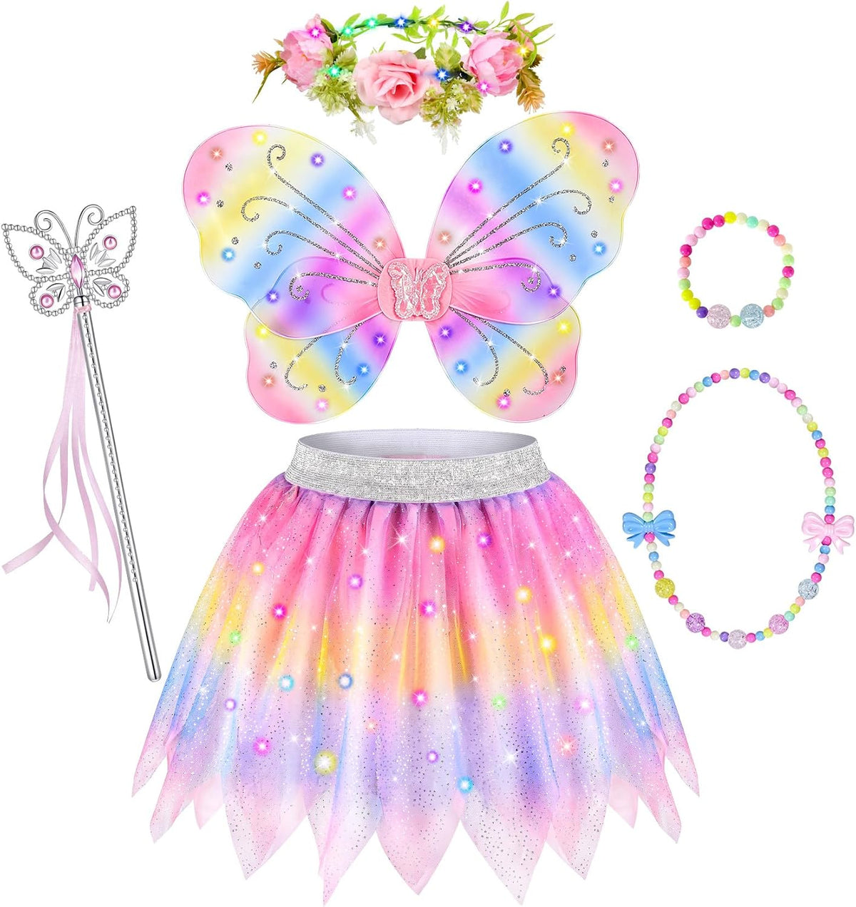 VGOFUN 6 Pcs Fairy Costume for Girls, Light up Butterfly Costume for Girls