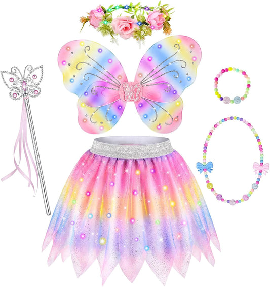 VGOFUN 6 Pcs Fairy Costume for Girls, Light up Butterfly Costume for Girls