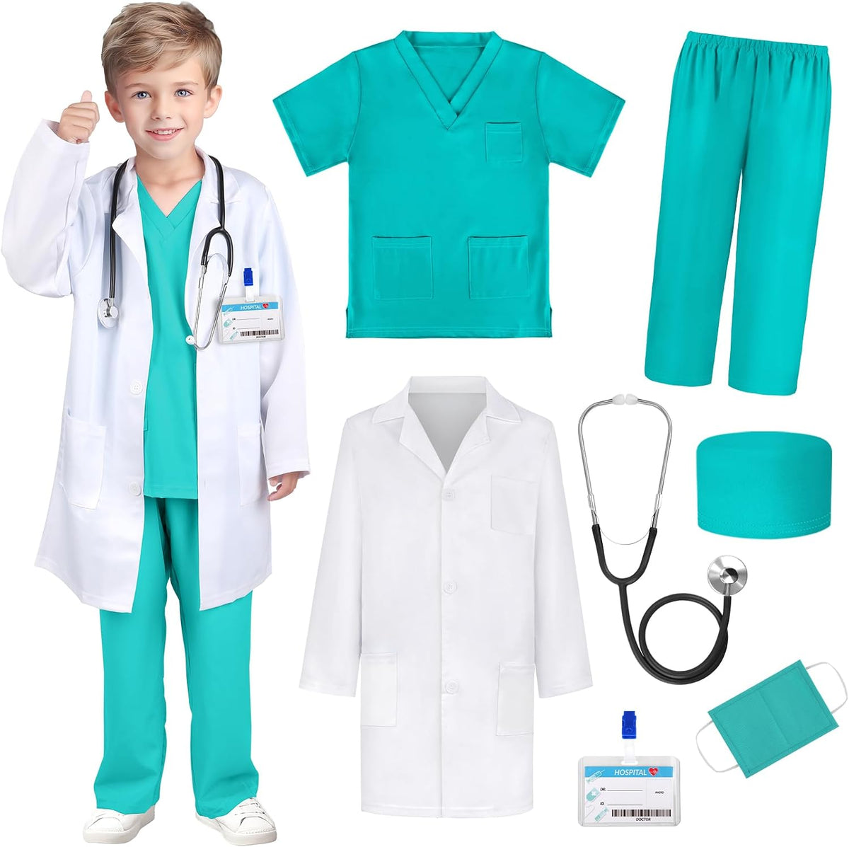 GIFTINBOX Doctor Costume for Kids Doctor Lab Coat for Kids Real Stethoscope, Girls Halloween Costumes for Kids age 3-11