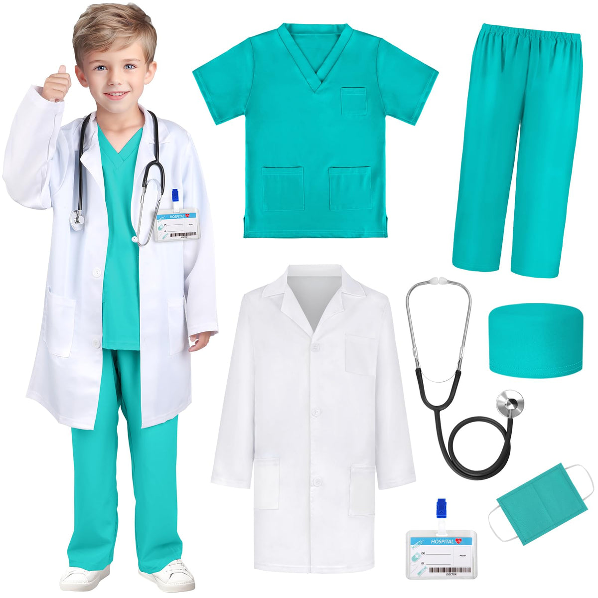 GIFTINBOX Doctor Costume for Kids Doctor Lab Coat for Kids Real Stethoscope, Girls Halloween Costumes for Kids age 3-11