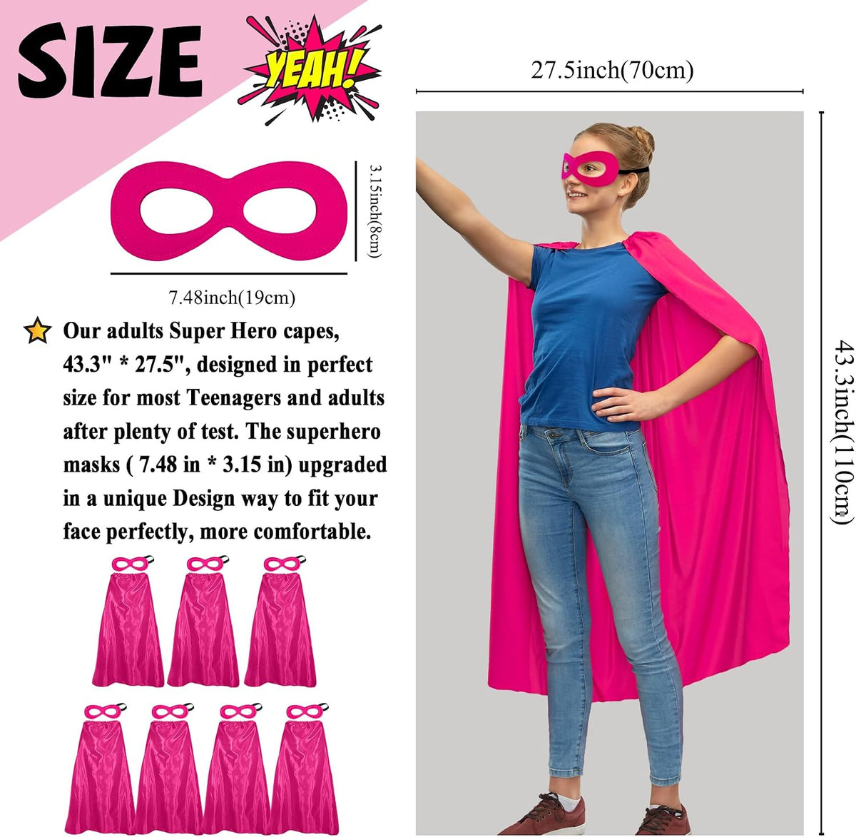D.Q.Z Superhero Capes and Masks for Adults Bulk-Men Women Super Hero Costume Halloween Dress Up Party Favors -7 Pack