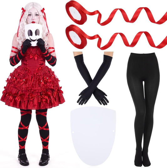 Newcotte 8 Pcs Halloween Red White Black DIY Costume Set