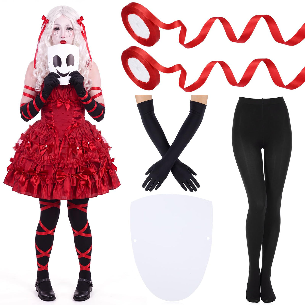 Newcotte 8 Pcs Halloween Red White Black DIY Costume Set