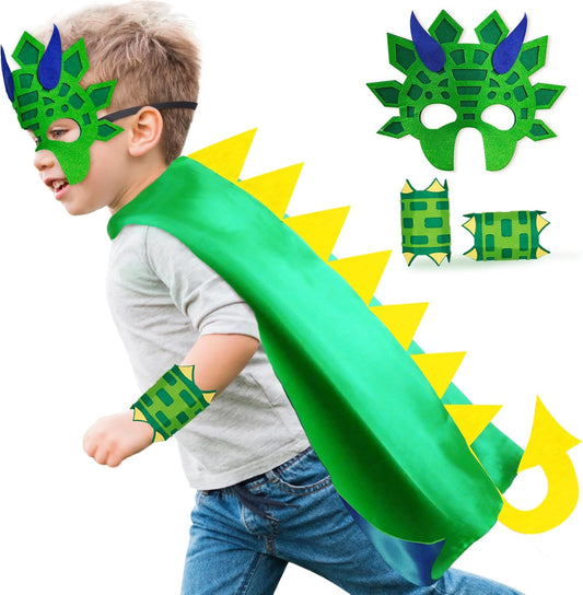 iROLEWIN Dinosaur-Costume for Kids Dinosaur Cape Mask Cuffs as Dress-Up Toy
