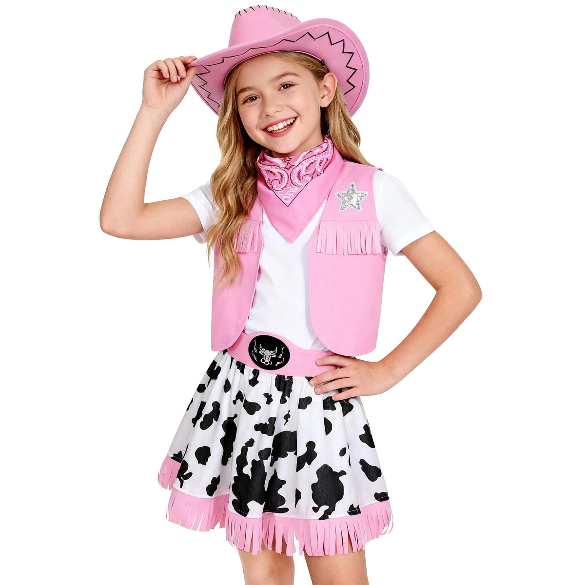 Gomukot Kids Cowgirl Costume for Girls Western Rodeo Outfit Halloween Costume Party Dress Up