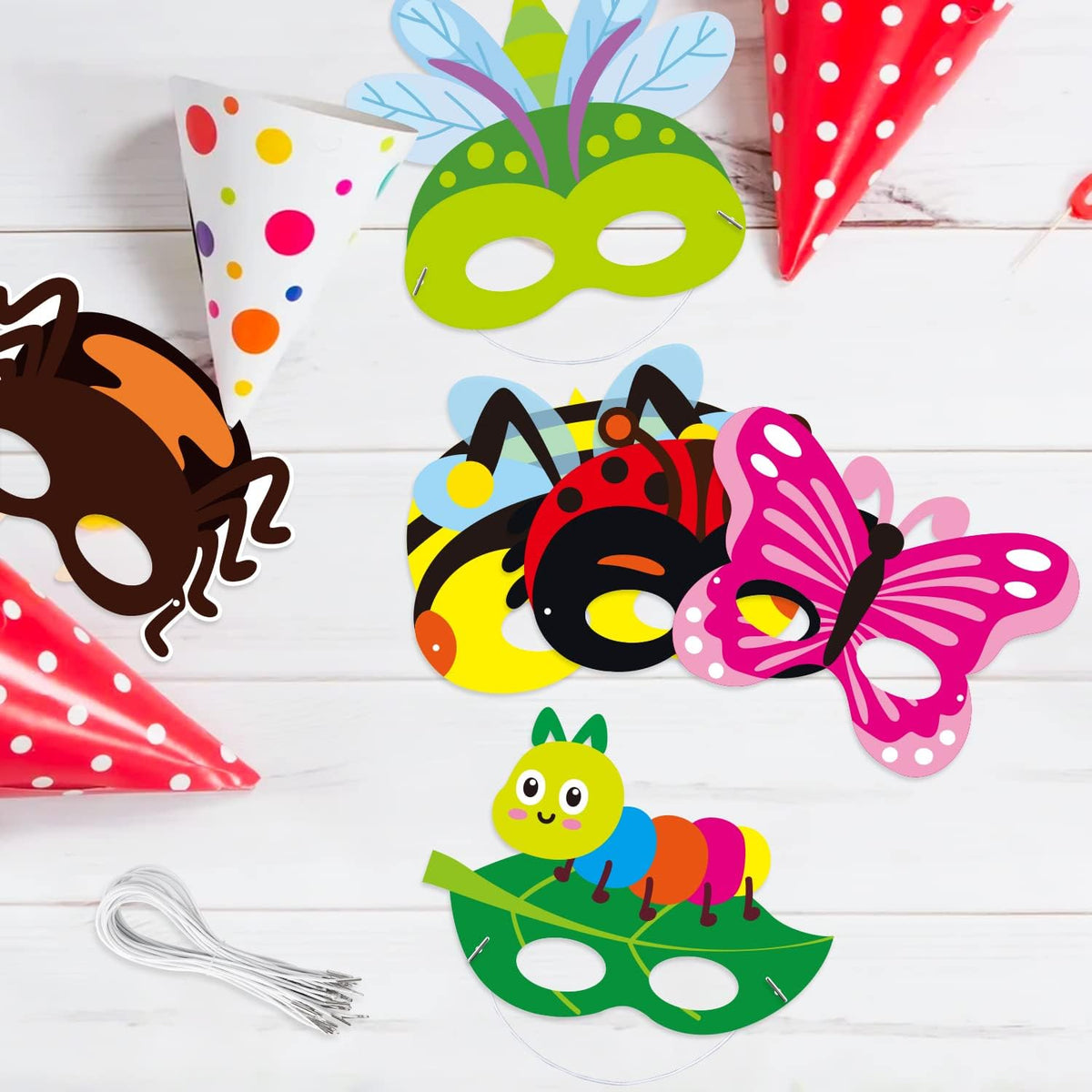 CY2SIDE 30pcs Spring Bugs Paper and Elastic Masks for Kid,Spring Time Insect Theme Dress-Up Party Accessory Favor Supplies