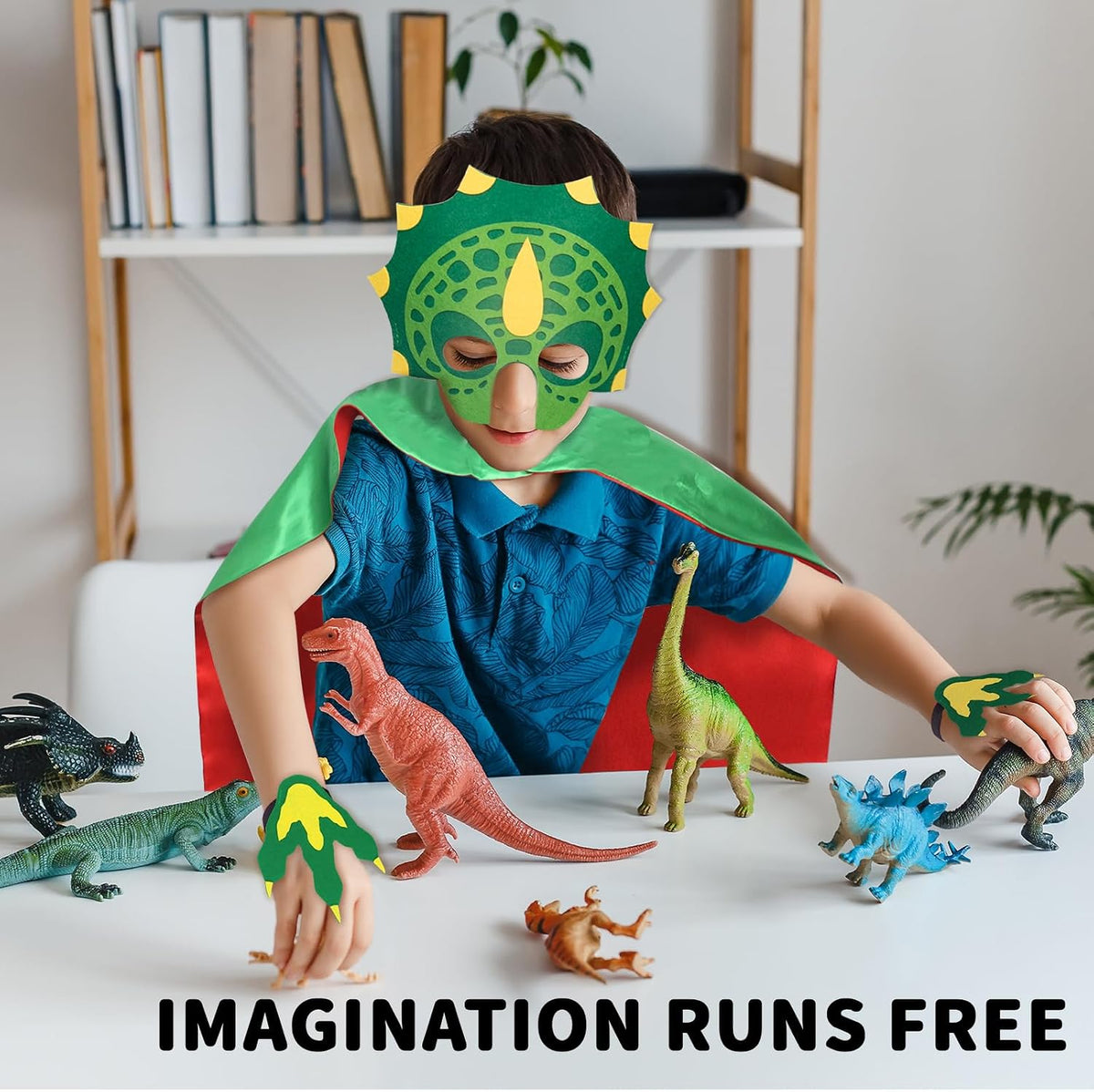 iROLEWIN Dinosaur-Costume for Kids Dinosaur-Capes Masks Claws as Dress Up