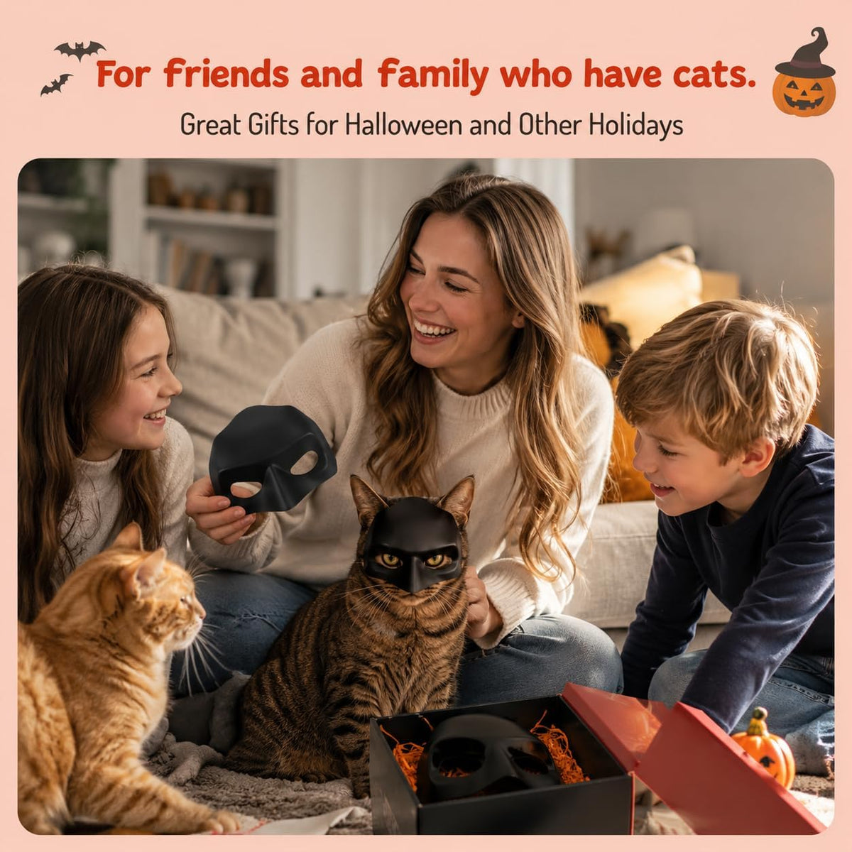 Cat Bat Mask, Funny Cat Helmet & Cat Hat Cosplay Costume, Adjustable Pet Mask for Halloween, Party, Photo Props, Lightweight Comfortable Cat Costume Accessories for Cats & Small Pets（Black