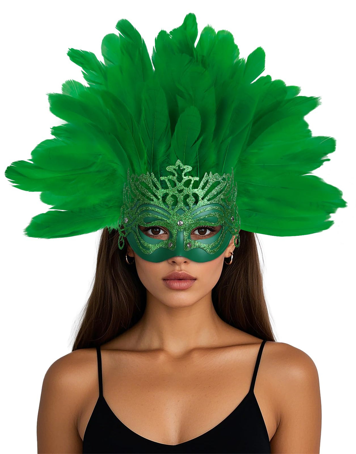 Women's Feather Masquerade Mask and Headpiece, Carnival Costume Accessory