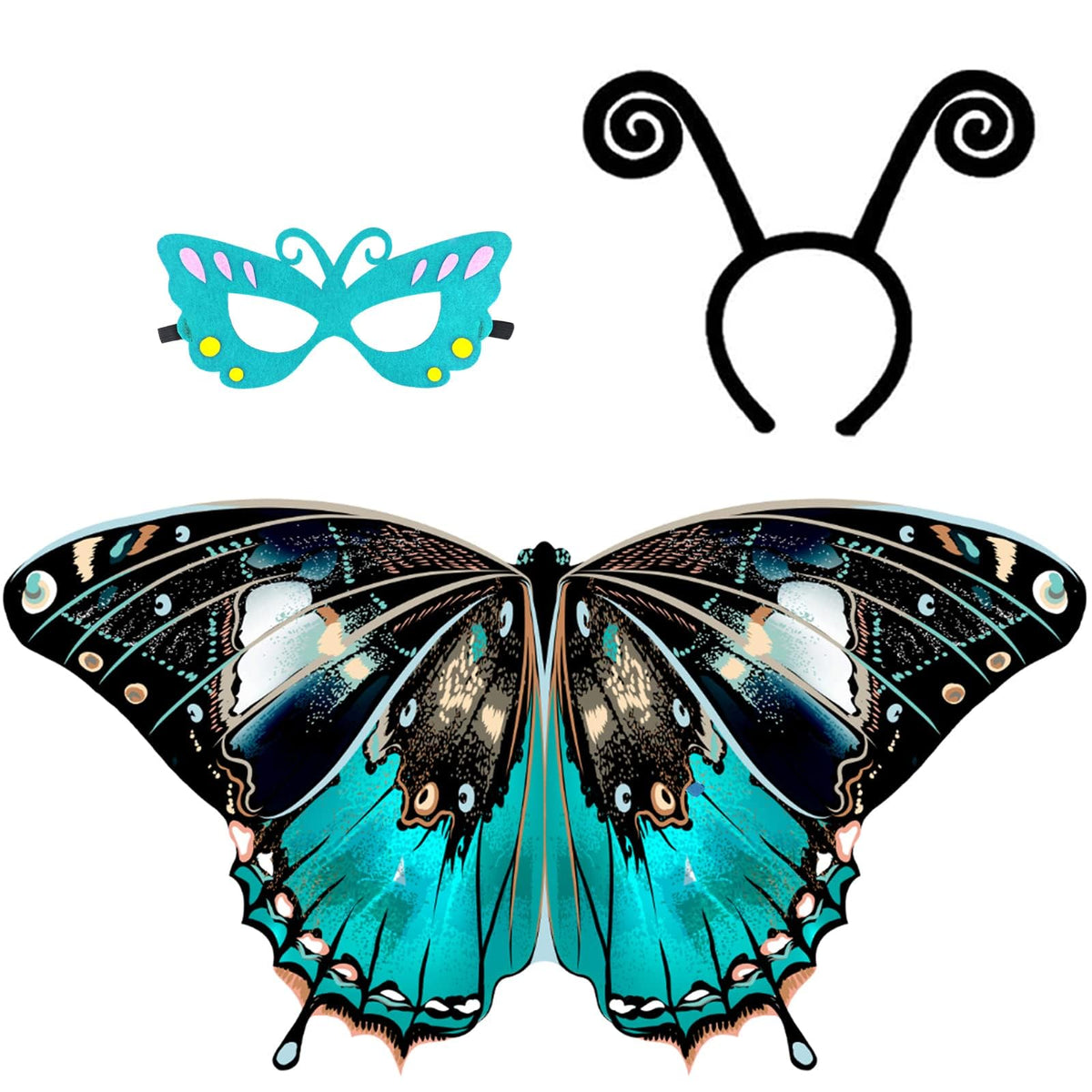 Kids Butterfly Wings Costume for Girls Dress-Up Headband Mask