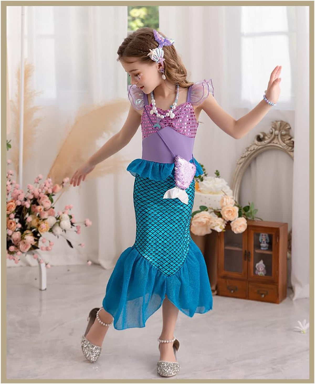 Little Girls Princess Mermaid Costume for Girls Dress Up with Accessory for Christmas Birthday Party Supplies