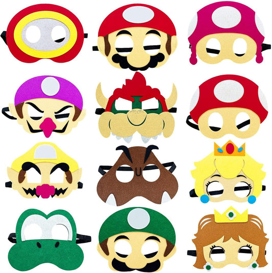 12 PCS Game Themed Felt Masks Role Play Bros Party Favors Birthday Supplies
