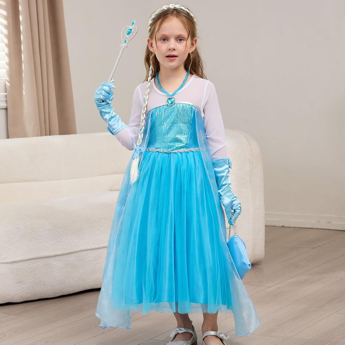 Davvew Princess Dress up for Girls Light Up Princess Costume Halloween Cosplay Christmas Birthday Party Gift Age 3-10