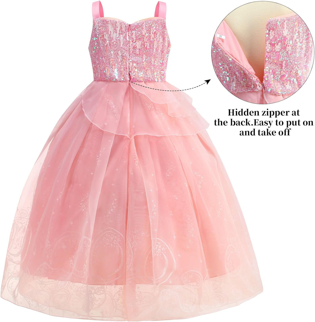 Pink Princess Dress for Girls Bubble Tulle Sequins Dress Up for Halloween
