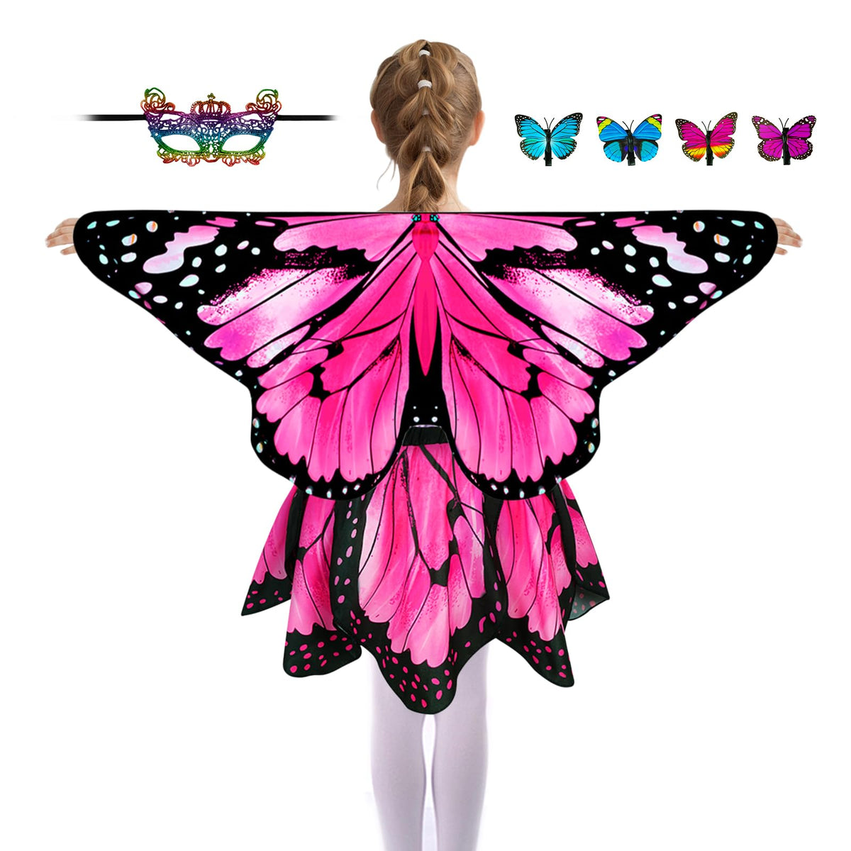 Sunlisky Kids Butterfly Costume for Girls Butterfly Wings Cape Set with Mask Hair Clips Halloween Cosplay Dress Up 4 to 9